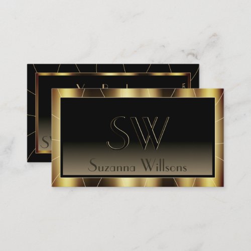 Luxe Dark Gold Frame Brown Gradient with Monogram Business Card