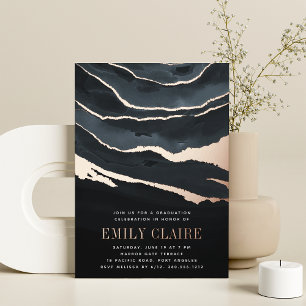 Luxe Dark Marble Graduation Party Foil Invitation