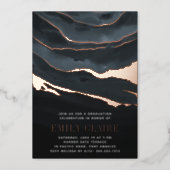Luxe Dark Marble Graduation Party Foil Invitation (Front)