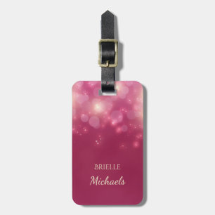 Luxe Dark Pink Glamorous Bokeh Sparkles With Name Luggage Tag