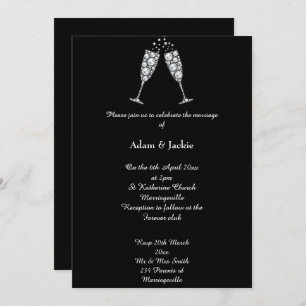 Luxe Diamond Champagne Glass ELEGANT WEDDING Invitation