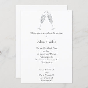 Luxe Diamond Champagne Glass White ELEGANT WEDDING Invitation