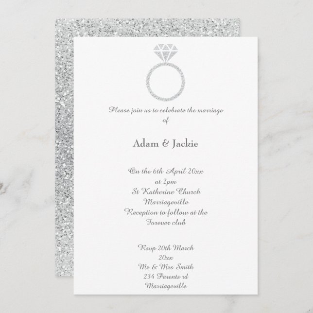 Luxe Diamond Ring Wedding Glitter Invitation (Front/Back)