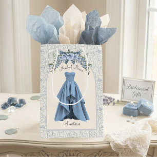 Luxe Dusty Blue Maid of Honor Personalized Medium Gift Bag