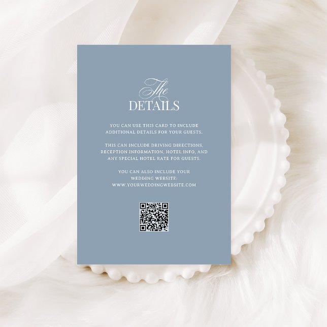 Luxe Dusty Blue | QR Code Wedding Guest Details Enclosure Card (Creator Uploaded)