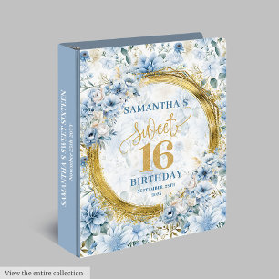 Luxe Dusty Blue Sweet 16 Memory Album Gold Glitter 3 Ring Binder