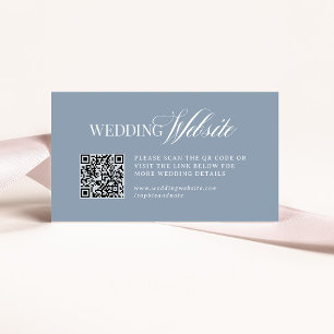 Luxe Dusty Blue   Wedding Website QR Code Enclosure Card