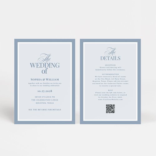 Luxe Dusty Blue with RSVP QR Code | Wedding