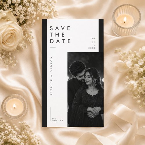 Luxe Editorial Wedding black & white photo Save The Date