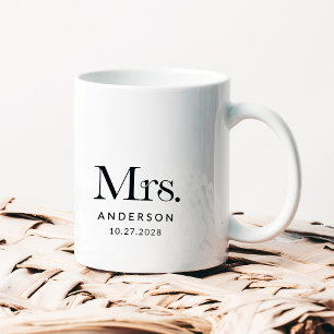 Luxe Elegance Black and White Mrs Wedding Date Coffee Mug