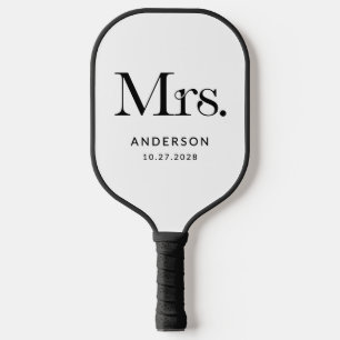 Luxe Elegance Black and White Mrs   Wedding Pickleball Paddle