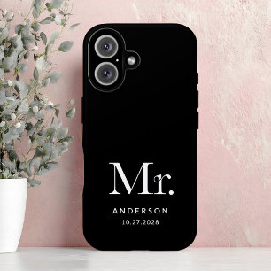 Luxe Elegance Black Mister and Wedding Date iPhone 16 Case