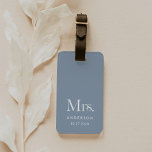 Luxe Elegance | Dusty Blue Mrs and Wedding Date Luggage Tag<br><div class="desc">This elegant,  minimalist honeymoon luggage tag says "Mrs." in a white,  modern,  high-fashion luxury font on dusty blue,  and also has a spot for your last name and wedding date.</div>