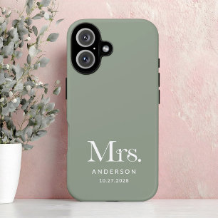 Luxe Elegance Sage Green Mrs and Wedding Date iPhone 16 Case
