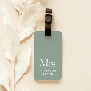 Luxe Elegance   Sage Green Mrs and Wedding Date Luggage Tag