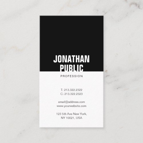 Luxe Elegant Black White Professional Sleek Plain Business Card