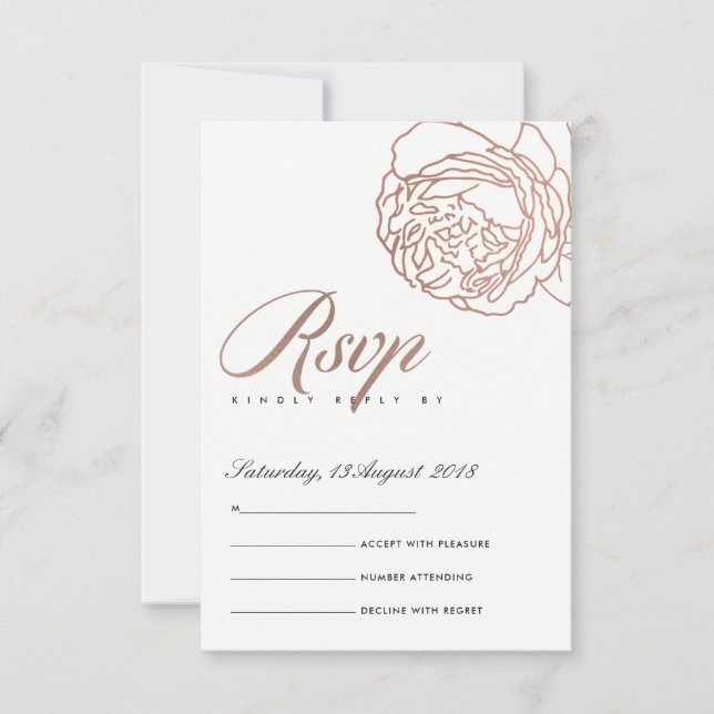 LUXE ELEGANT BLUSH PINK ROSE GOLD FLORAL RSVP (Front)