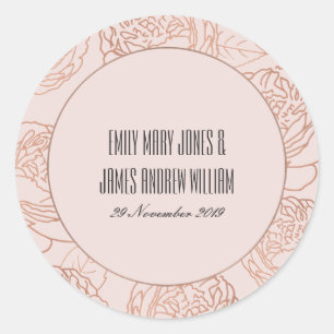 LUXE ELEGANT BLUSH PINK ROSE GOLD FLORAL WEDDING CLASSIC ROUND STICKER