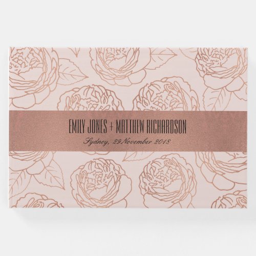 LUXE ELEGANT BLUSH PINK ROSE GOLD FLORAL WEDDING GUEST BOOK