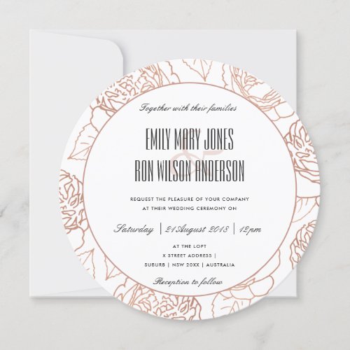 LUXE ELEGANT BLUSH PINK ROSE GOLD FLORAL WEDDING INVITATION