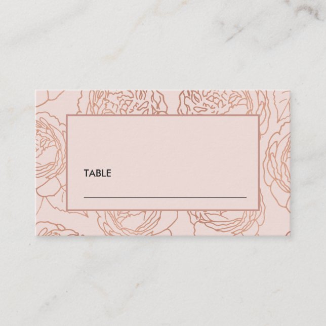 LUXE ELEGANT BLUSH PINK ROSE GOLD FLORAL WEDDING PLACE CARD (Front)
