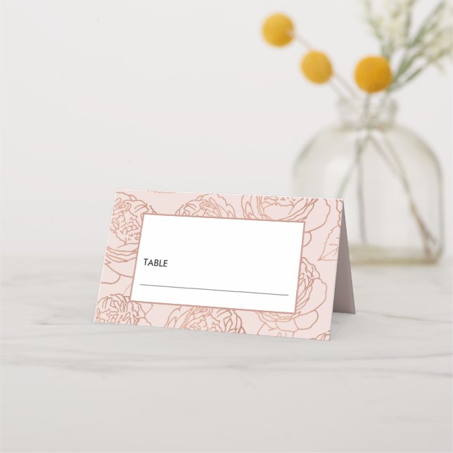 LUXE ELEGANT BLUSH PINK ROSE GOLD FLORAL WEDDING PLACE CARD (Front)