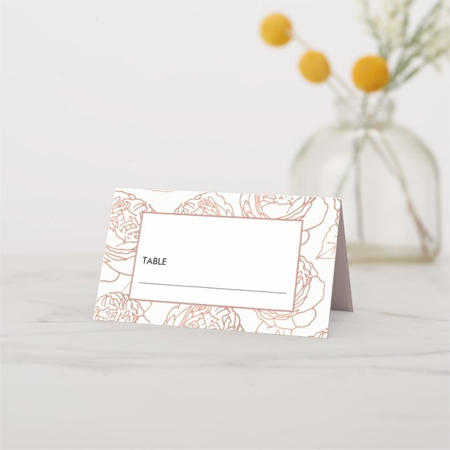 LUXE ELEGANT BLUSH PINK ROSE GOLD FLORAL WEDDING PLACE CARD (Front)