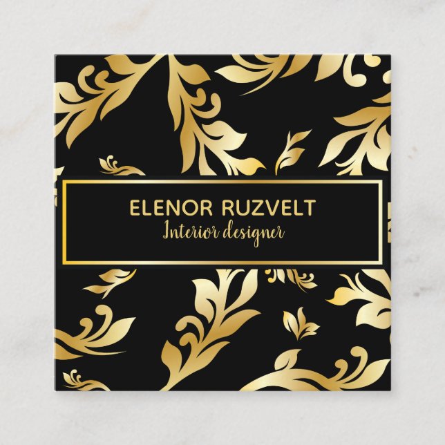 Luxe elegant floral Black Gold  Business Card (Front)