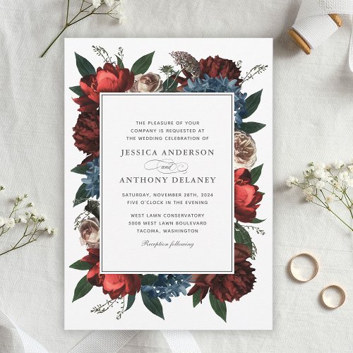 Luxe Elegant Floral Frame Wedding Invitation