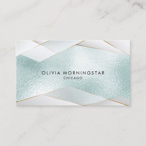 Luxe Elegant Ocean Aqua Blue Gold White Facets Business Card