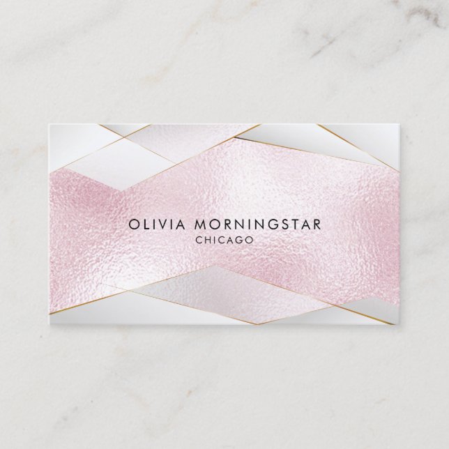 Luxe Elegant Sheer Pink Gold White Facets Business Card (Front)