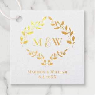Luxe Elegant Wreath Monogram Gold Wedding Foil Favor Tags