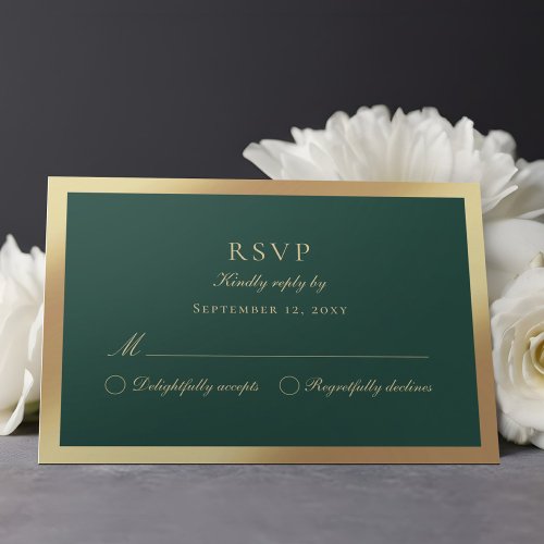 Luxe Emerald Green Classic Faux Gold RSVP Card