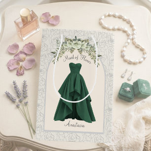 Luxe Emerald Green Maid of Honor Personalized Medium Gift Bag