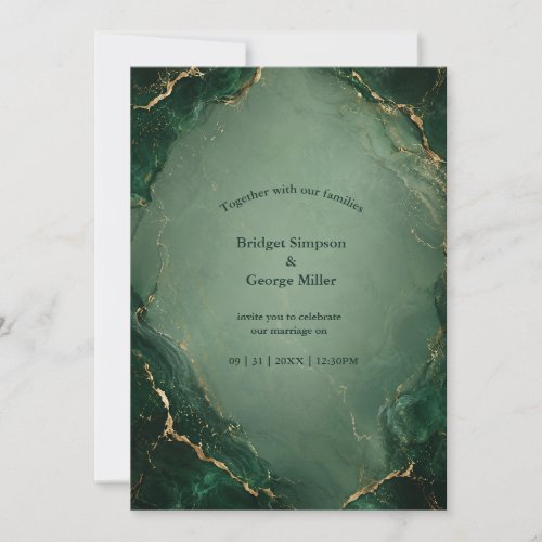 Luxe Emerald Marble Wedding With Gold Invitation