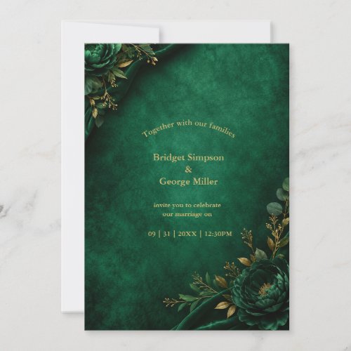 Luxe Emerald Velvet Floral Wedding Elegance Invitation