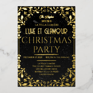 Luxe et Glamour Black Gold Christmas Invitation Foil Invitation
