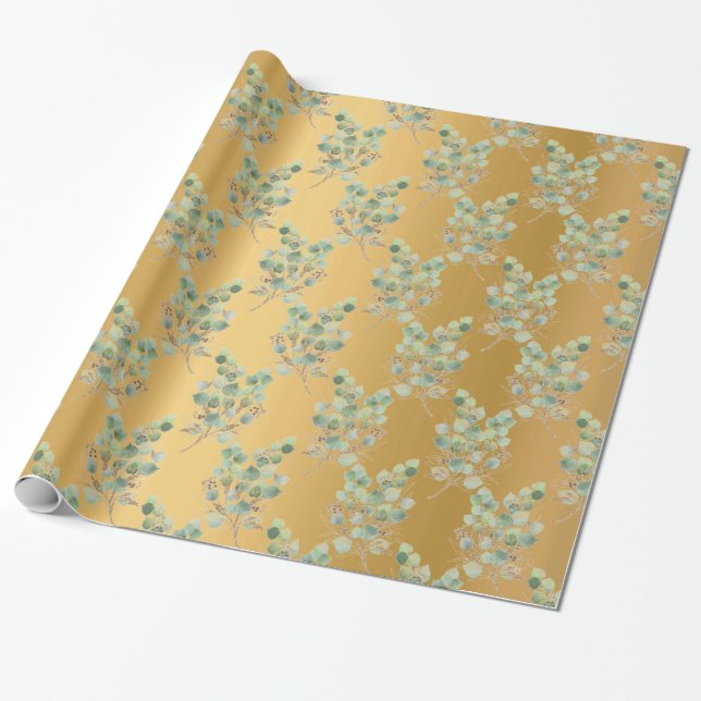 LUXE EUCALYPTUS GOLD WRAPPING PAPER  (Unrolled)