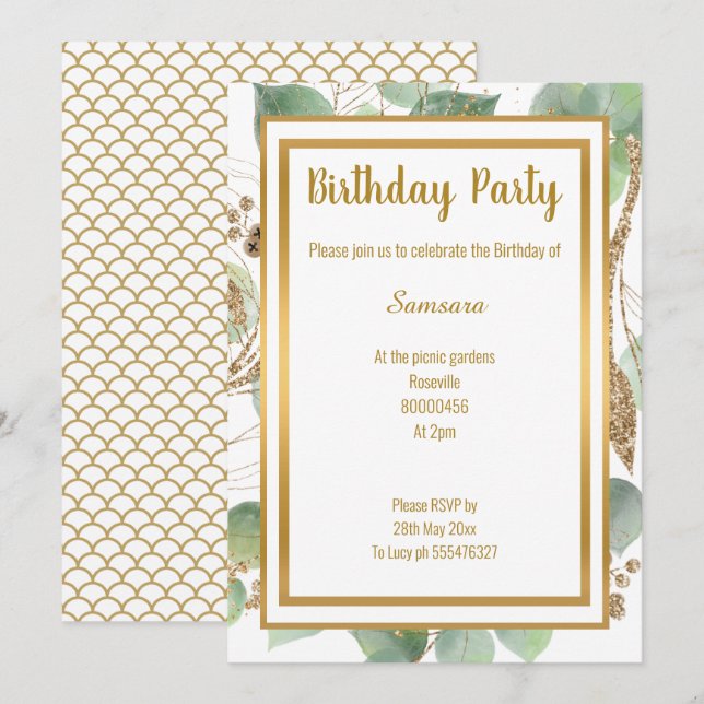 LUXE EUCALYPTUS MERMAID INSPIRED ALL OCCASION  INVITATION (Front/Back)