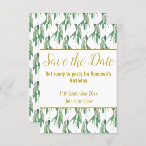 LUXE EUCALYPTUS PATTERN SAVE THE DATE RSVP CARD