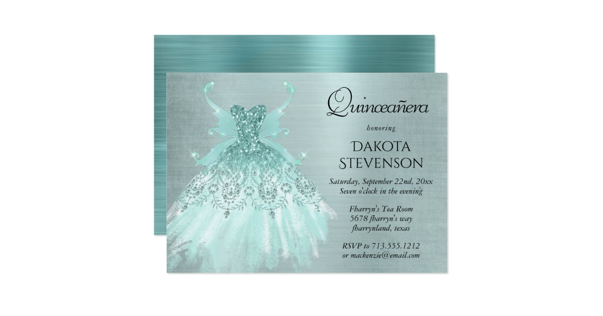 Luxe Fairy Wing Gown | Mint Green Quinceanera Invitation | Zazzle.com