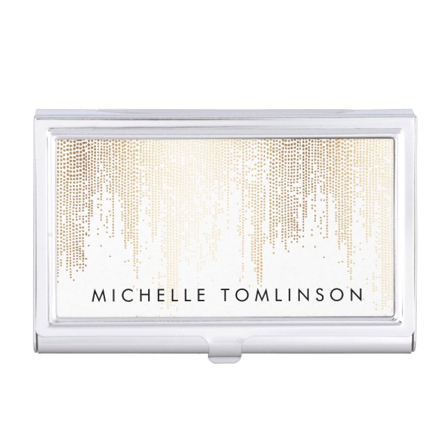 Luxe Faux Gold Confetti Rain Pattern Case For Business Cards (Front)