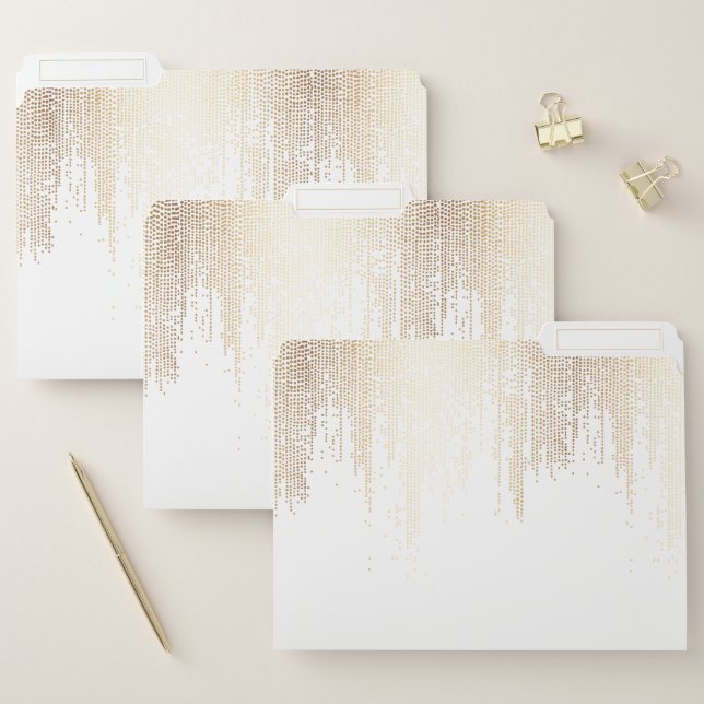 Luxe Faux Gold Confetti Rain Pattern File Folder (Set)