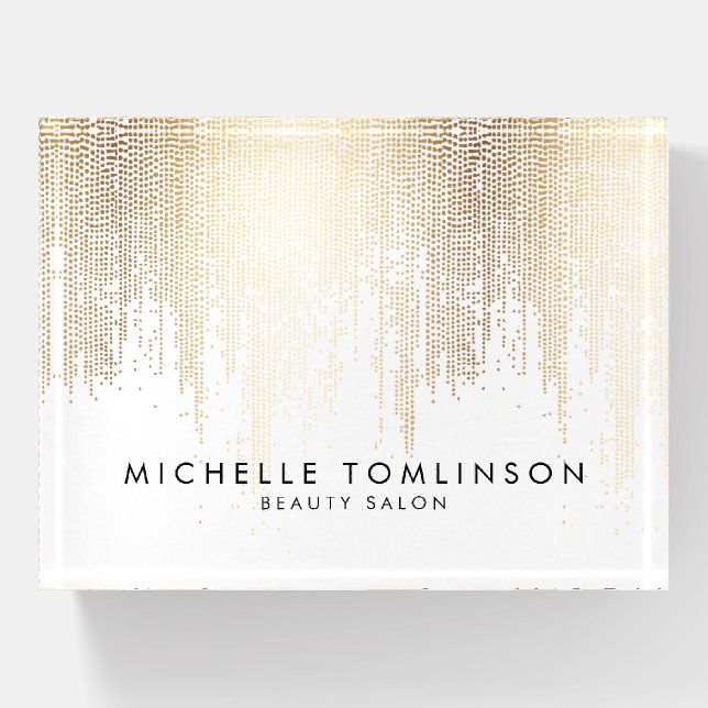 Luxe Faux Gold Confetti Rain Pattern Paperweight (Front)