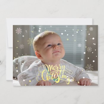 Luxe Faux Gold Falling Snow Christmas Photocard Holiday Card by VBleshka at Zazzle