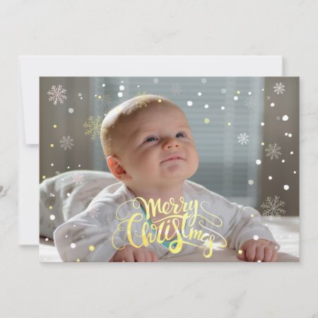 Luxe Faux Gold Falling Snow Christmas Photocard Holiday Card