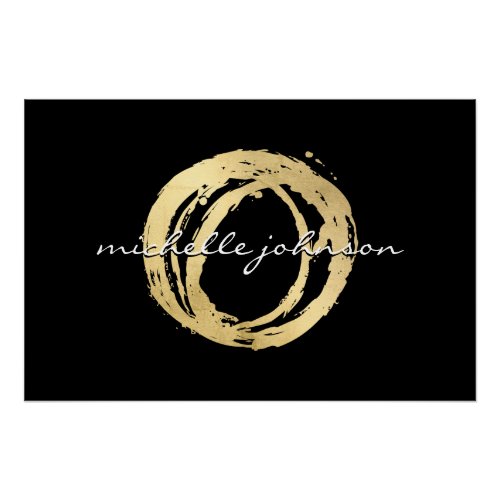 Luxe Faux Gold Painted Circle Designer Logo Black Poster