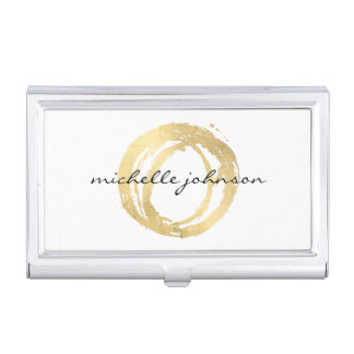 Luxe Faux Gold Painted Circle Designer Logo Business Card Holder