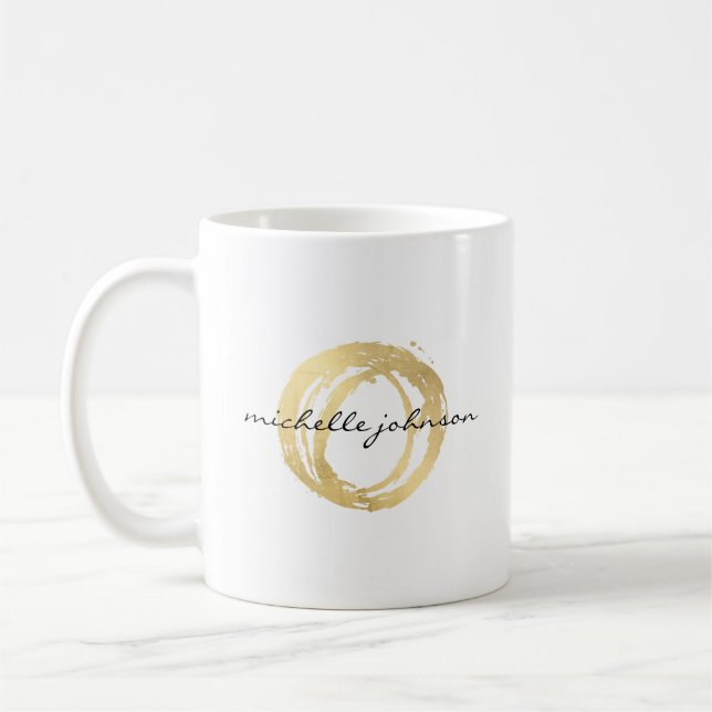 Luxe Faux Gold Painted Circle Designer Logo Coffee Mug (Left)