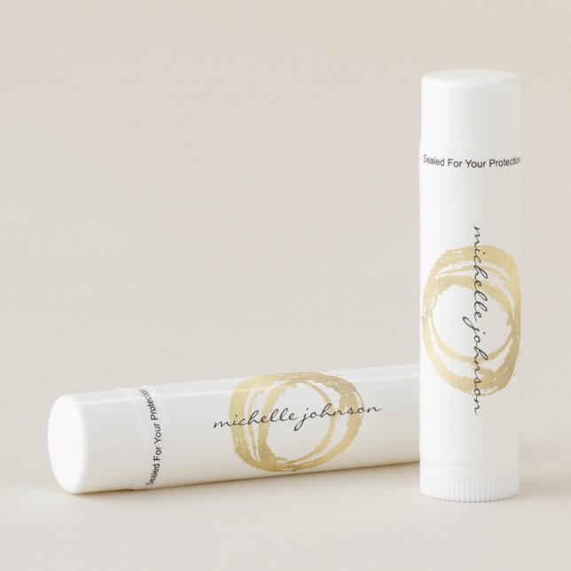 Luxe Faux Gold Painted Circle Designer Logo Lip Balm (Front)